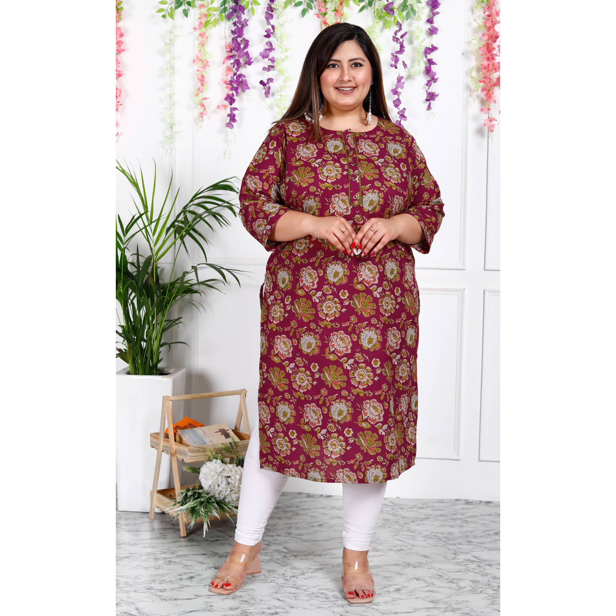 Swasti Pack of 1 Cotton Printed Straight Women's Kurti - ( Maroon ) Swasti Pack of 1 Cotton Printed Straight Women's Kurti - ( Maroon )