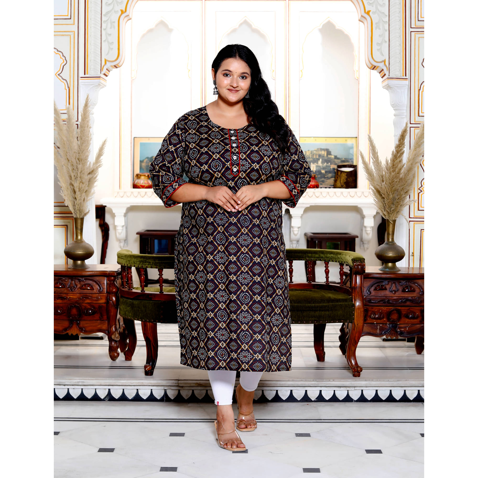     			Swasti Pack of 1 Cotton Printed Straight Women's Kurti - ( Black )