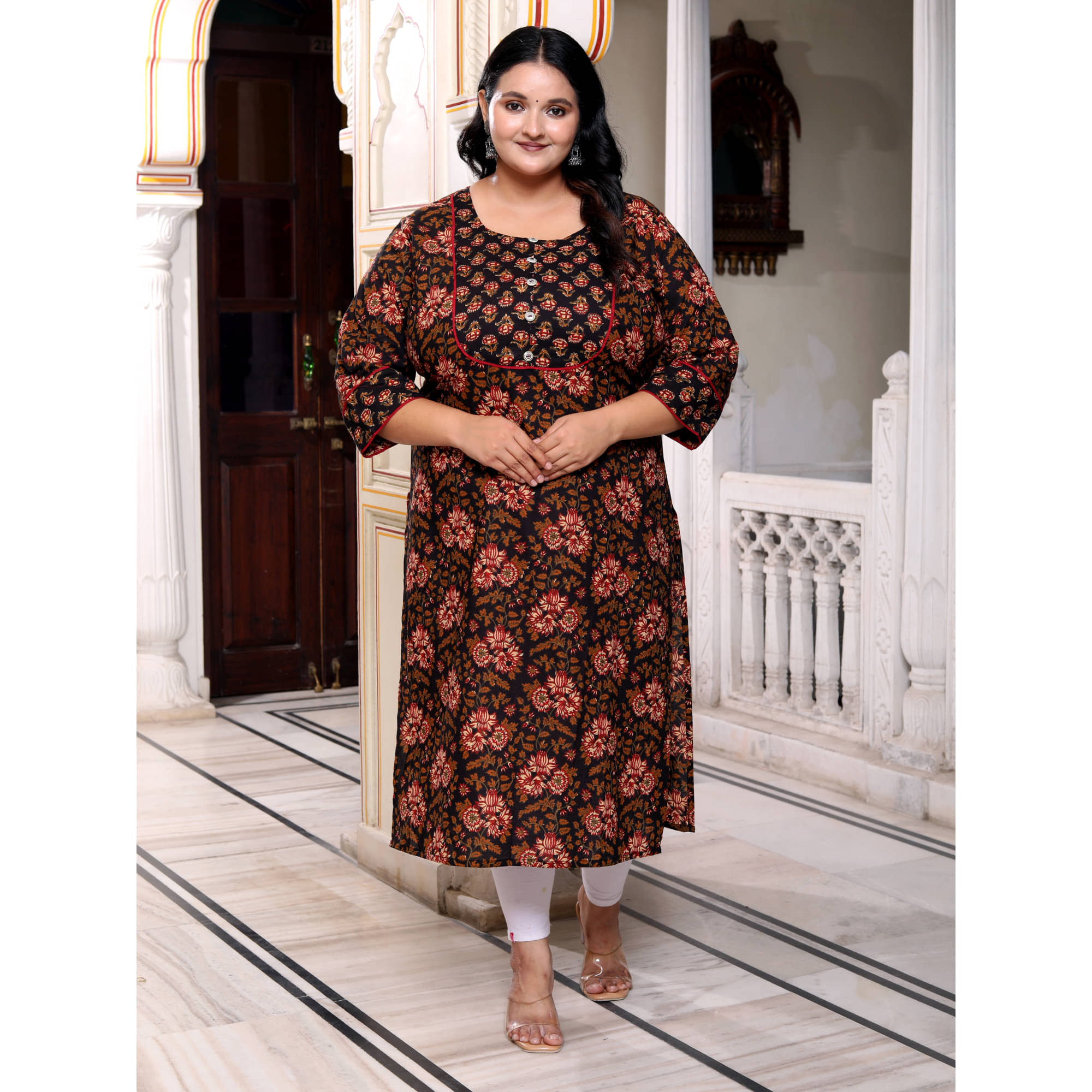 Swasti Pack of 1 Cotton Printed Straight Women's Kurti - ( Brown ) Swasti Pack of 1 Cotton Printed Straight Women's Kurti - ( Brown )
