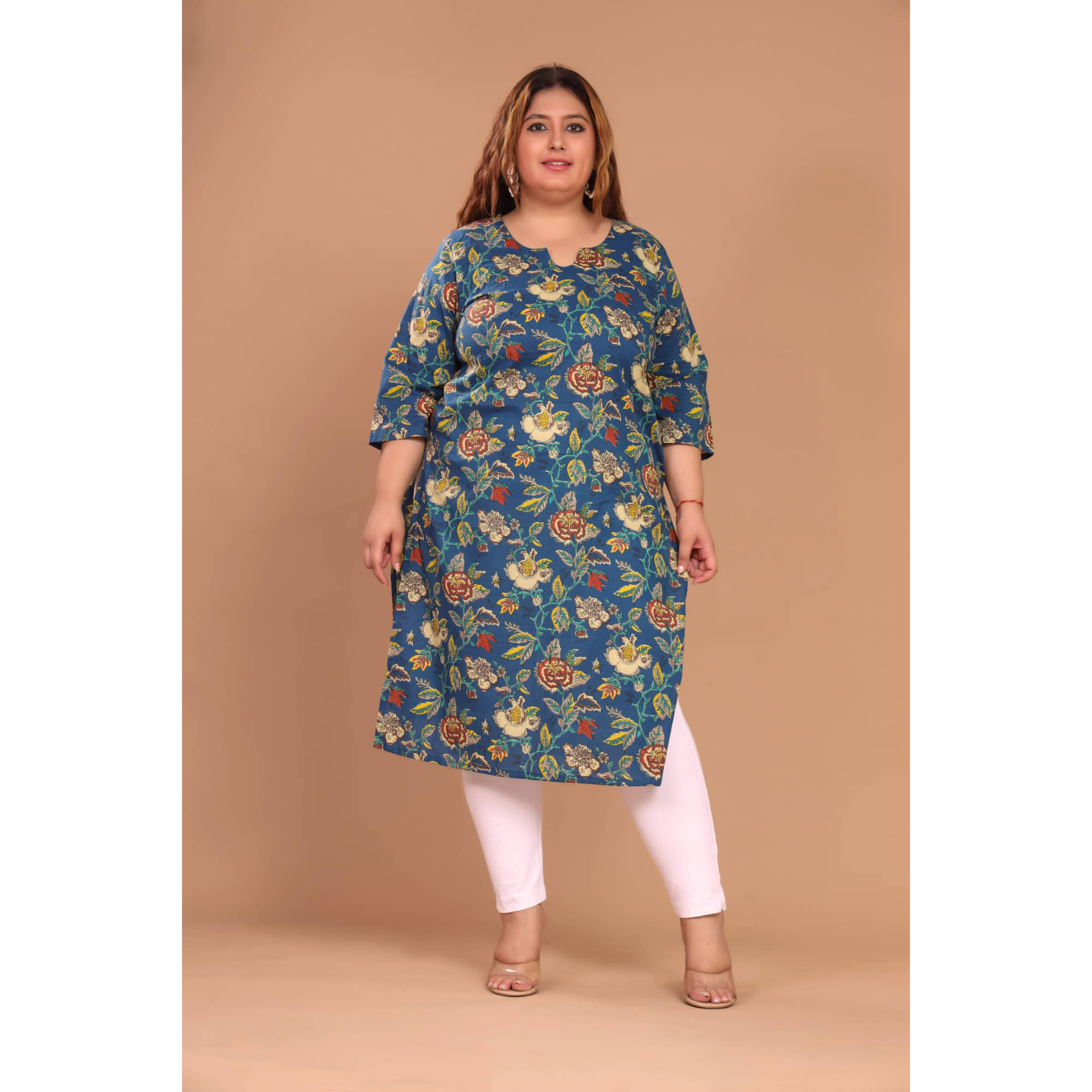    			Swasti Pack of 1 Cotton Printed Straight Women's Kurti - ( Blue )