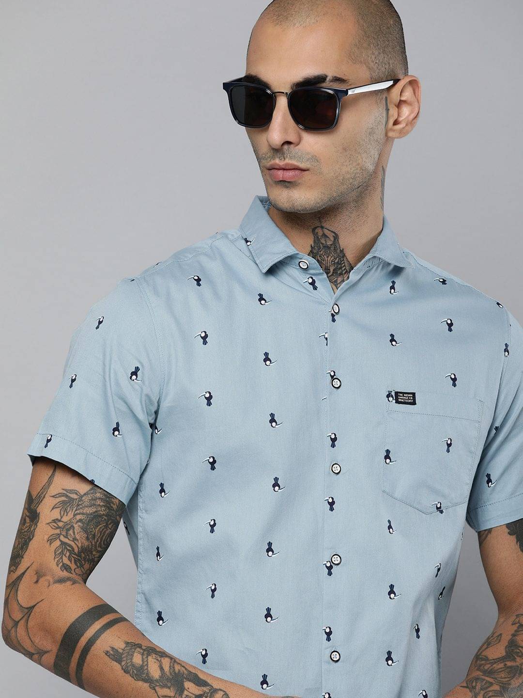 The Indian Garage Co Men Blue Slim Fit Printed Casual Shirt The Indian Garage Co Men Blue Slim Fit Printed Casual Shirt