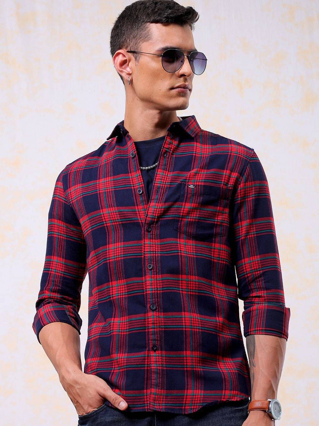     			The Indian Garage Co Men Slim Fit Tartan Checks Pure Cotton Casual Shirt
