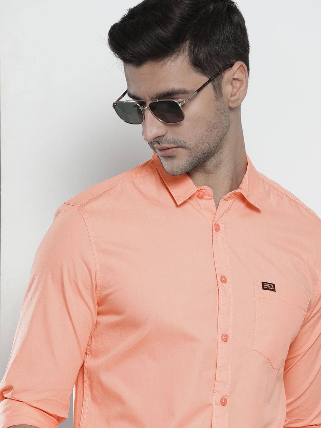 The Indian Garage Co Men Peach-Coloured Comfort Cotton Casual Shirt     			The Indian Garage Co Men Peach-Coloured Comfort Cotton Casual Shirt