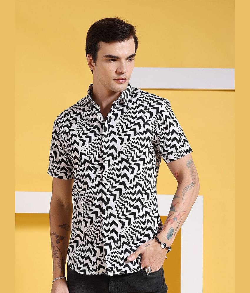 The Indian Garage Co Slim Fit Geometric Printed Pure Cotton Casual Shirt