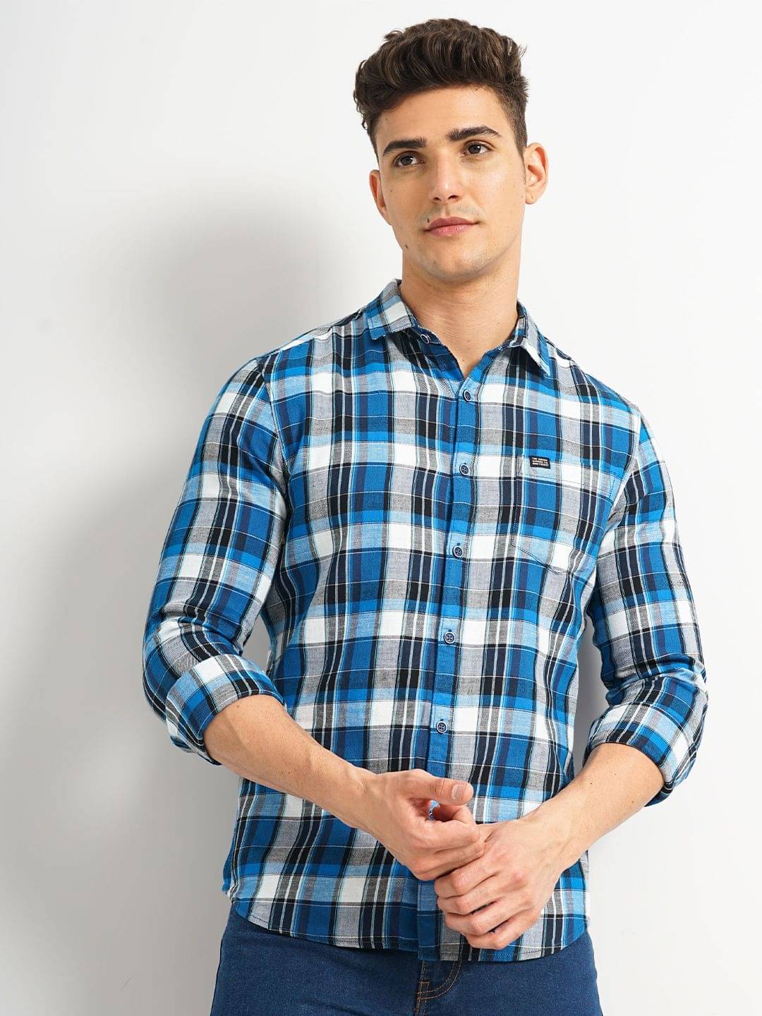 The Indian Garage Co Slim Fit Tartan Checked Pure Cotton Casual Shirt The Indian Garage Co Slim Fit Tartan Checked Pure Cotton Casual Shirt