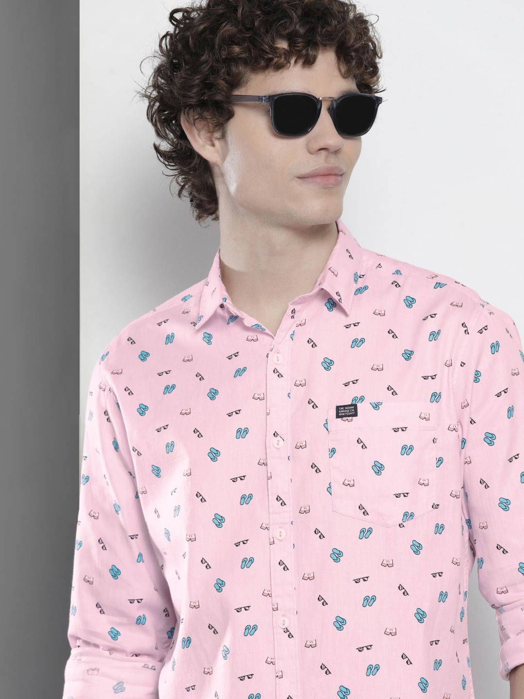 The Indian Garage Co Men Pink & Blue Printed Pure Cotton Casual Shirt     			The Indian Garage Co Men Pink & Blue Printed Pure Cotton Casual Shirt