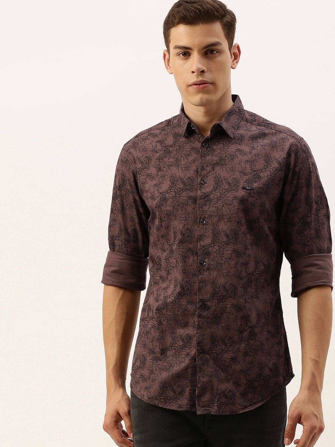 The Indian Garage Co Men Brown Slim Fit Printed Casual Shirt The Indian Garage Co Men Brown Slim Fit Printed Casual Shirt