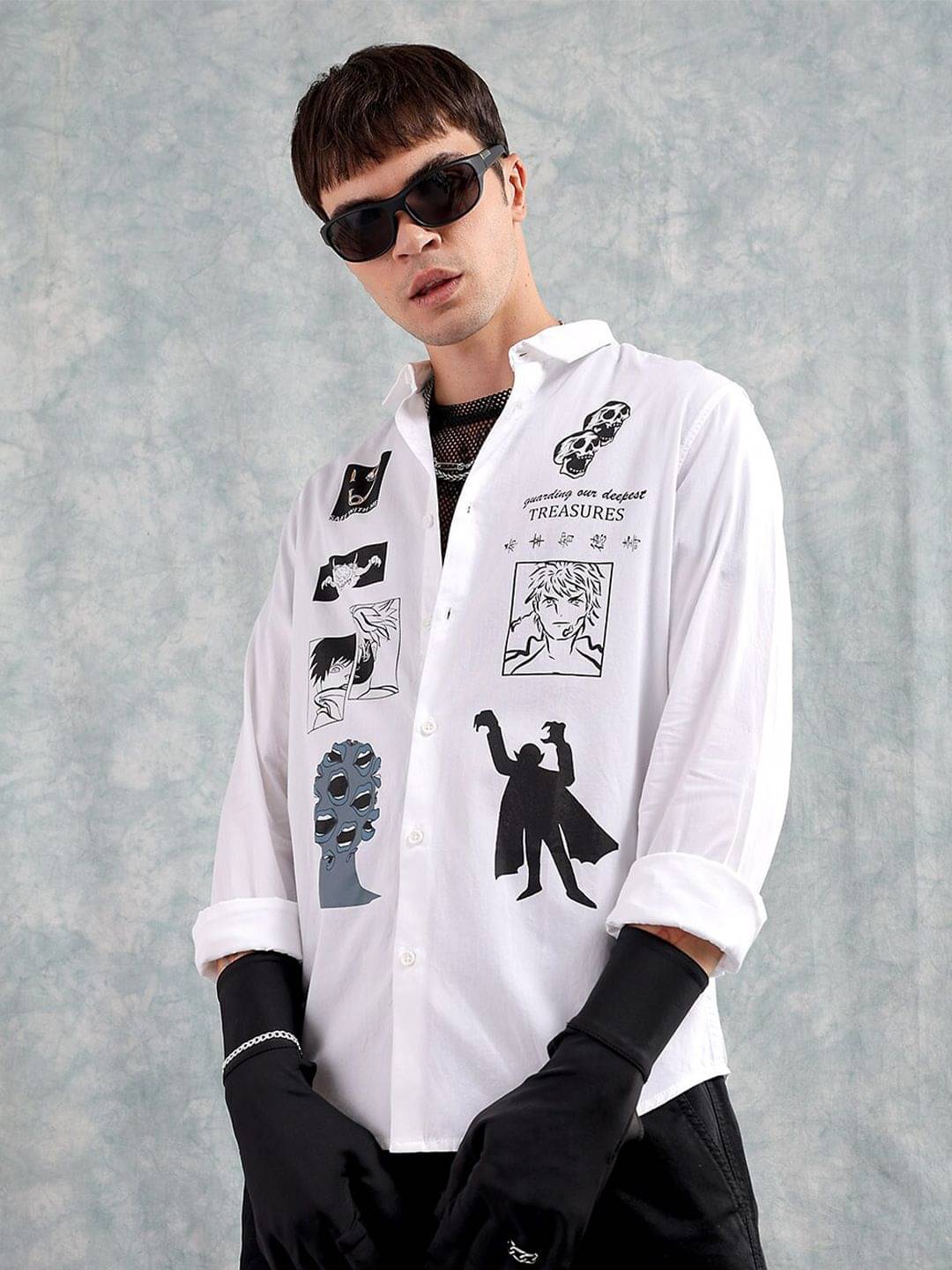 The Indian Garage Co Men Anime Printed Cotton Oversized Boxy Streetwear Shirt The Indian Garage Co Men Anime Printed Cotton Oversized Boxy Streetwear Shirt