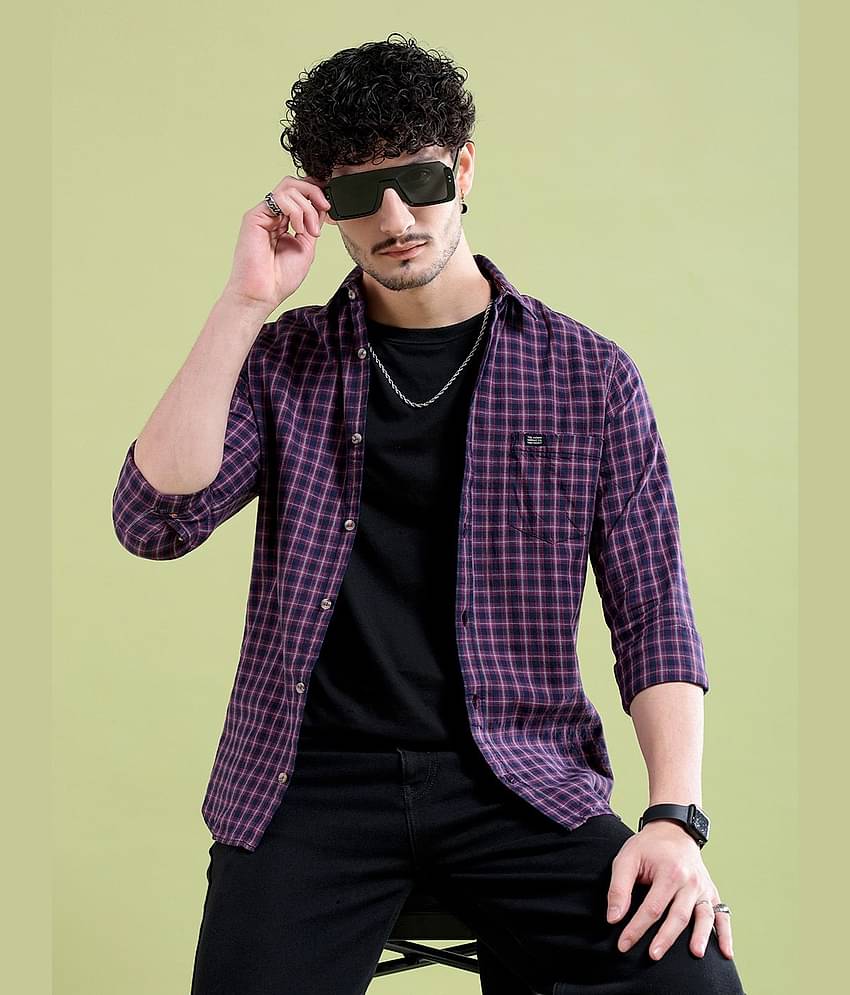 The Indian Garage Co Men Burgundy & Navy Regular Fit Checked Casual Shirt