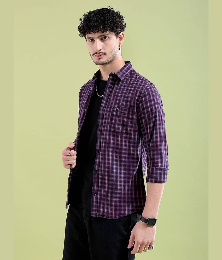 The Indian Garage Co Men Burgundy & Navy Regular Fit Checked Casual Shirt