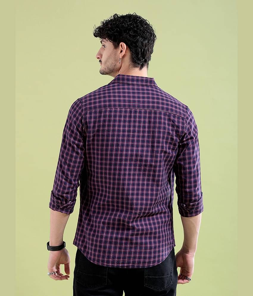 The Indian Garage Co Men Burgundy & Navy Regular Fit Checked Casual Shirt