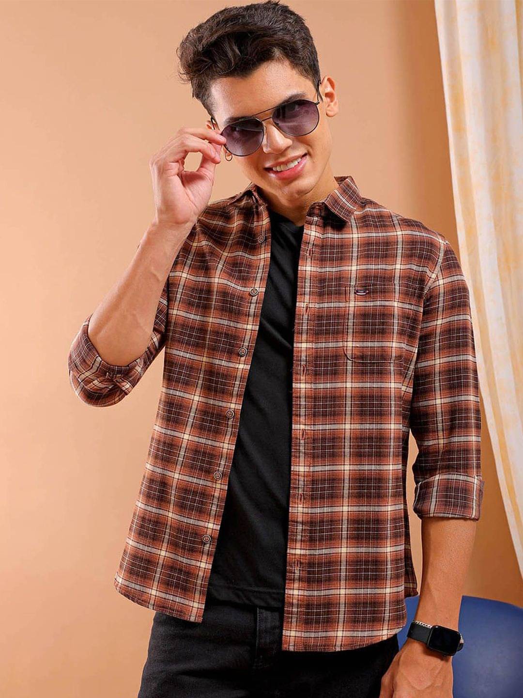     			The Indian Garage Co Slim Fit Opaque Checked Cotton Casual Shirt