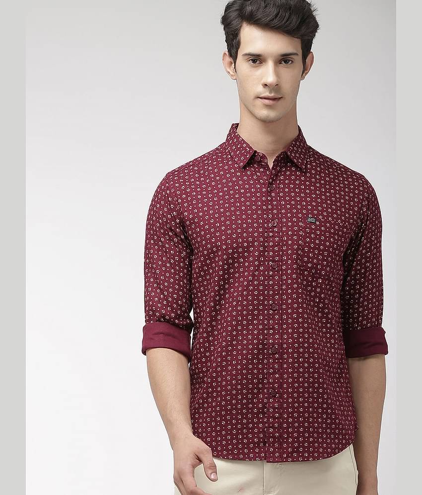 The Indian Garage Co Men Maroon & Beige Slim Fit Printed Casual Shirt