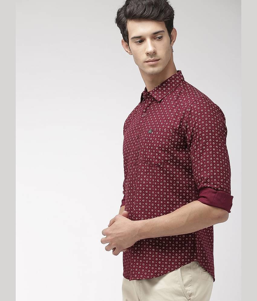 The Indian Garage Co Men Maroon & Beige Slim Fit Printed Casual Shirt
