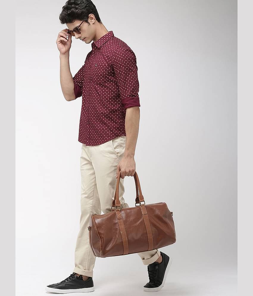 The Indian Garage Co Men Maroon & Beige Slim Fit Printed Casual Shirt
