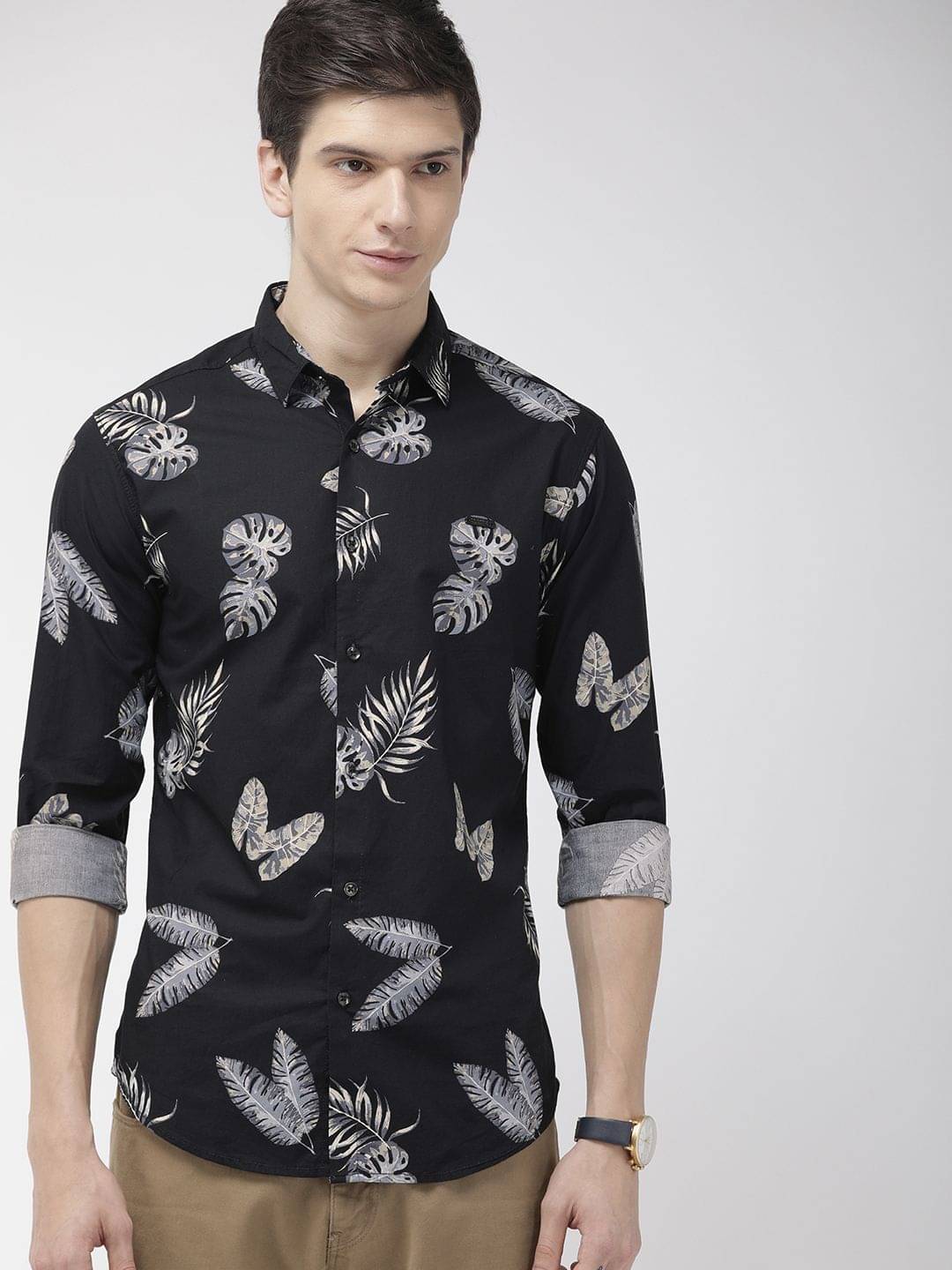     			The Indian Garage Co Men Black Slim Fit Printed Casual Shirt