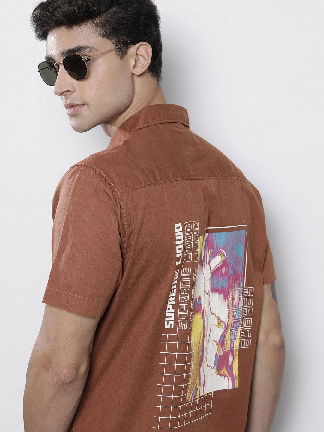     			The Indian Garage Co Men Regular Fit Brown Smart Printed Casual Shirt