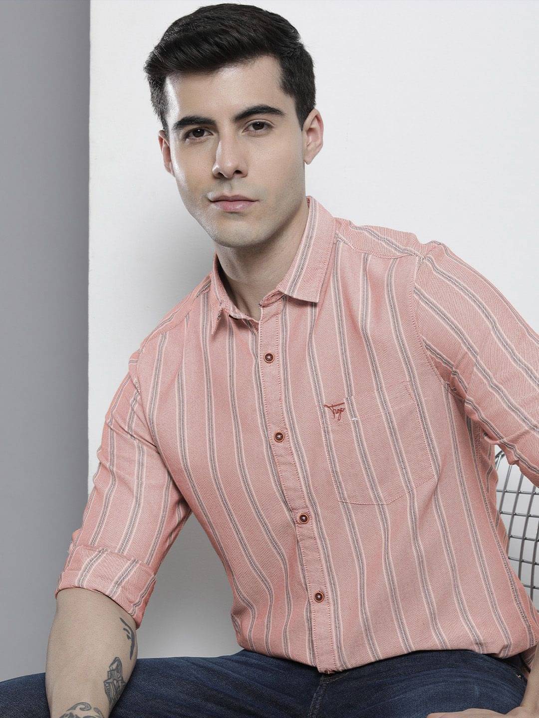 The Indian Garage Co Men Striped Casual Shirt The Indian Garage Co Men Striped Casual Shirt