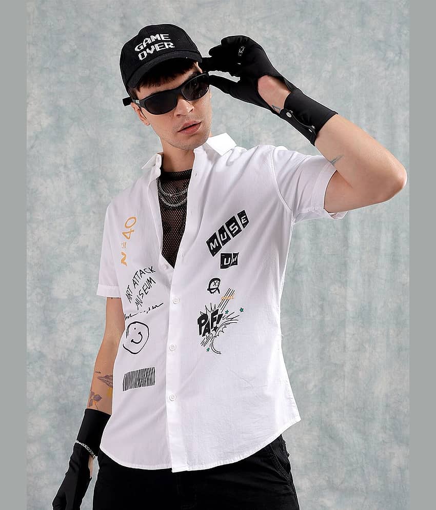 The Indian Garage Co Slim Fit Typography Printed Pure Cotton Casual Shirt
