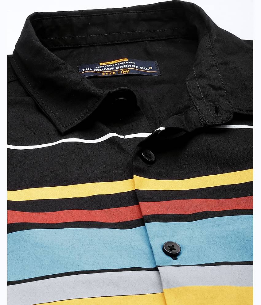 The Indian Garage Co Men Black & Yellow Comfort Horizontal Striped Cotton Shirt