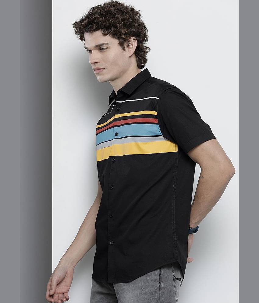 The Indian Garage Co Men Black & Yellow Comfort Horizontal Striped Cotton Shirt