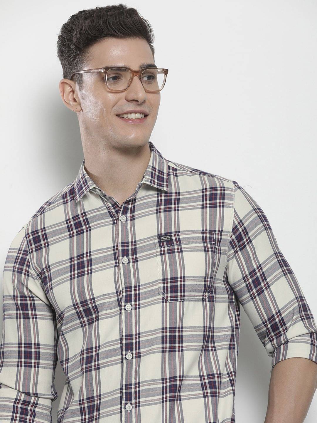 The Indian Garage Co Men Slim Fit Opaque Checked Casual Shirt The Indian Garage Co Men Slim Fit Opaque Checked Casual Shirt