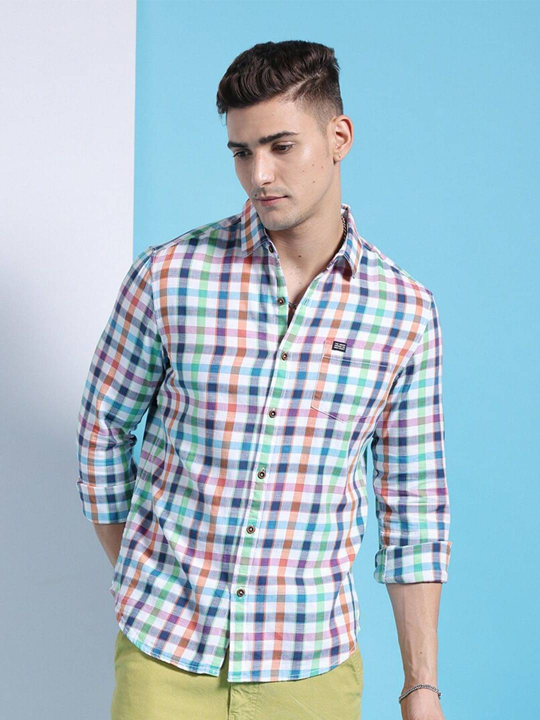     			The Indian Garage Co Slim Fit Gingham Checked Twill Weave Pure Cotton Casual Shirt