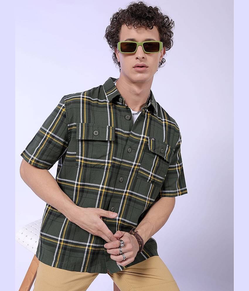 The Indian Garage Co Tartan Checked Oversized Pure Cotton Casual Shirt