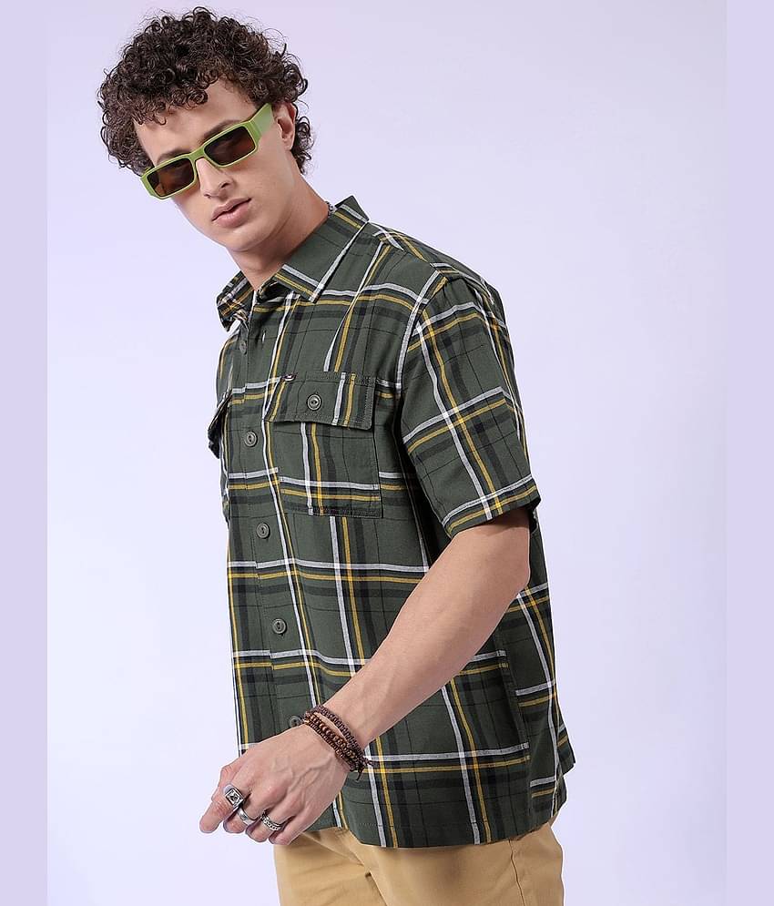 The Indian Garage Co Tartan Checked Oversized Pure Cotton Casual Shirt