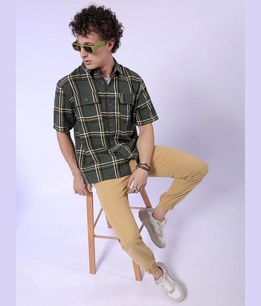 The Indian Garage Co Tartan Checked Oversized Pure Cotton Casual Shirt