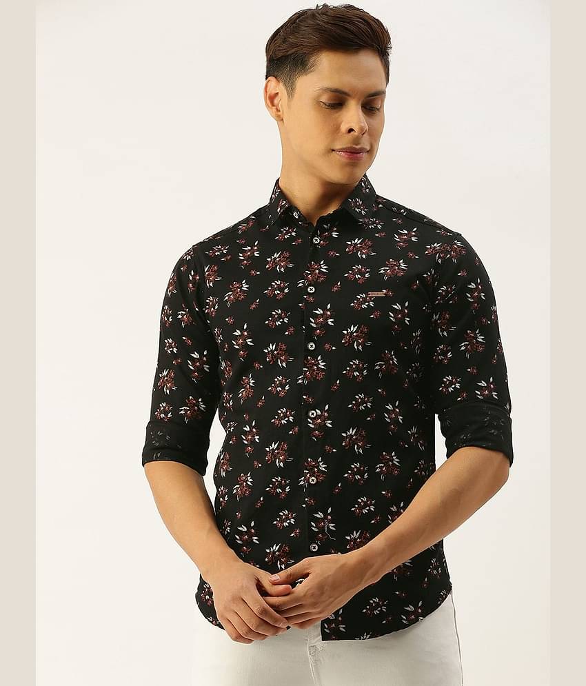 The Indian Garage Co Men Black & Rust Red Slim Fit Printed Casual Shirt