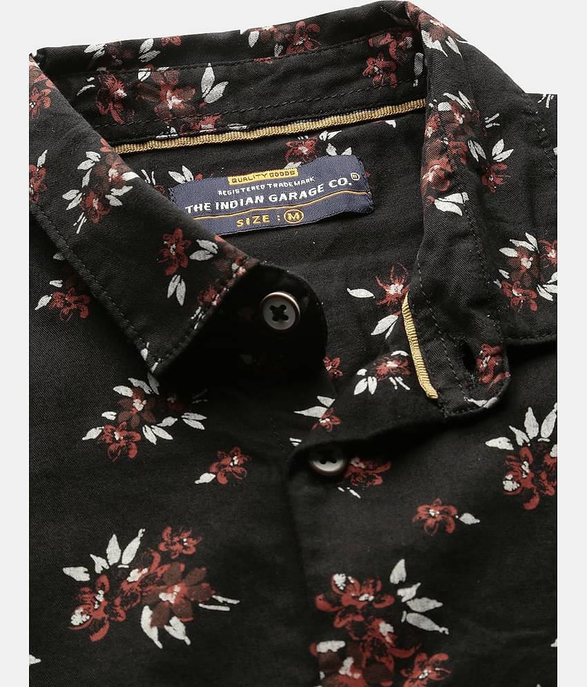The Indian Garage Co Men Black & Rust Red Slim Fit Printed Casual Shirt