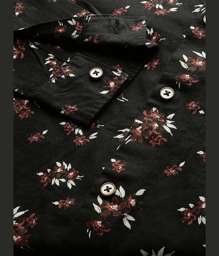 The Indian Garage Co Men Black & Rust Red Slim Fit Printed Casual Shirt