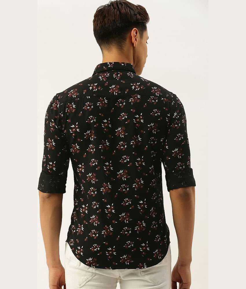 The Indian Garage Co Men Black & Rust Red Slim Fit Printed Casual Shirt
