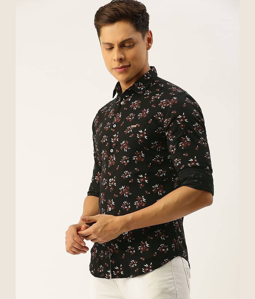 The Indian Garage Co Men Black & Rust Red Slim Fit Printed Casual Shirt