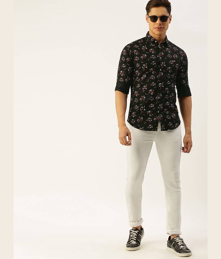 The Indian Garage Co Men Black & Rust Red Slim Fit Printed Casual Shirt