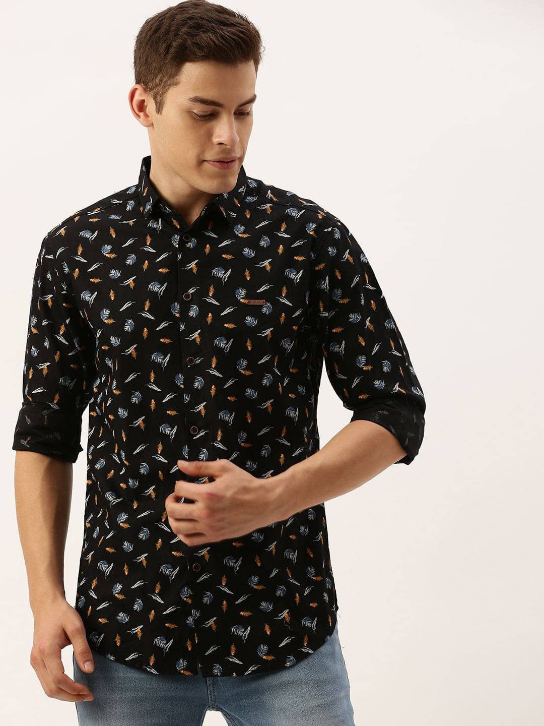 The Indian Garage Co Men Black Slim Fit Printed Casual Shirt     			The Indian Garage Co Men Black Slim Fit Printed Casual Shirt