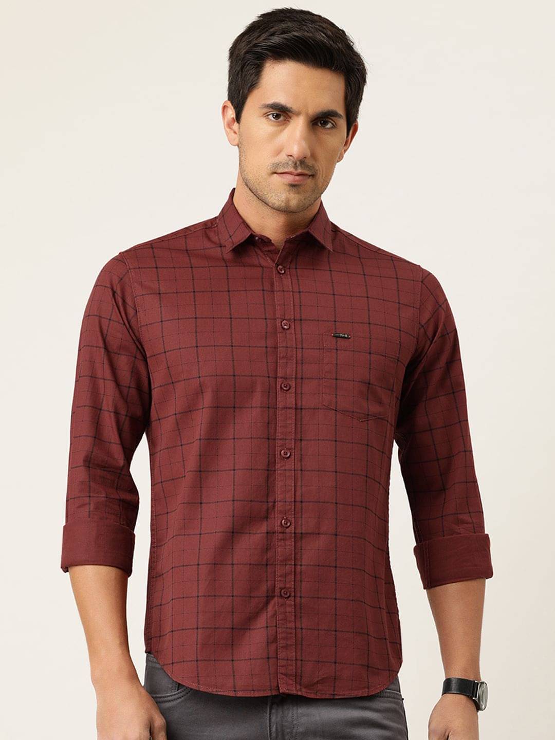 The Indian Garage Co Men Brown & Black Regular Fit Checked Casual Shirt The Indian Garage Co Men Brown & Black Regular Fit Checked Casual Shirt