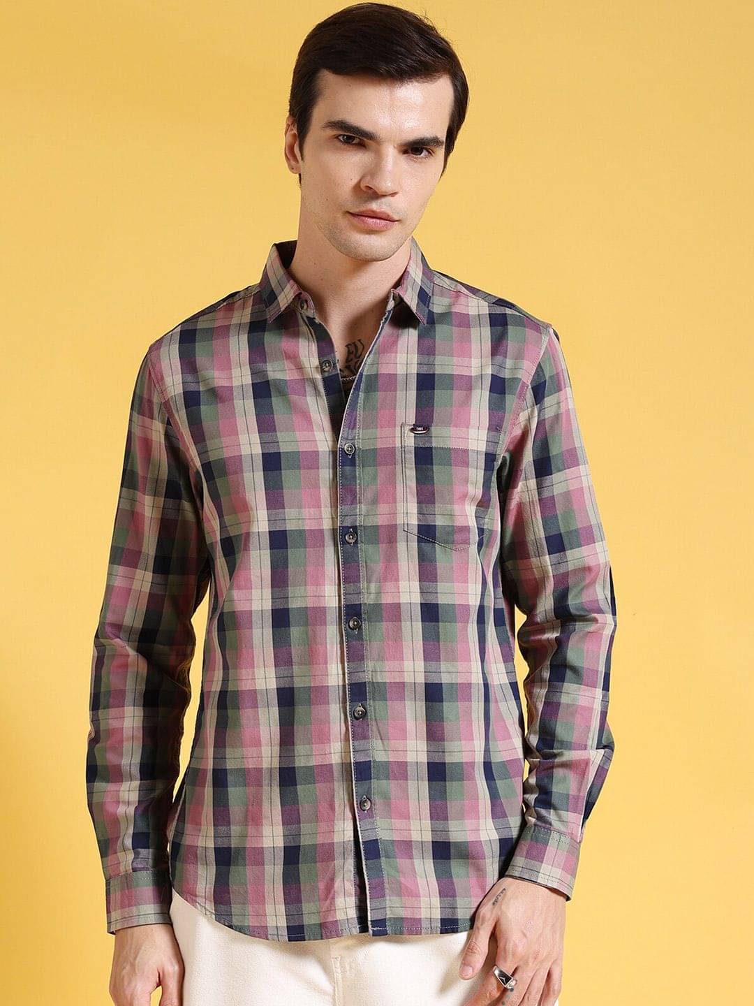     			The Indian Garage Co Tartan Checked Slim Fit Pure Cotton Shirt