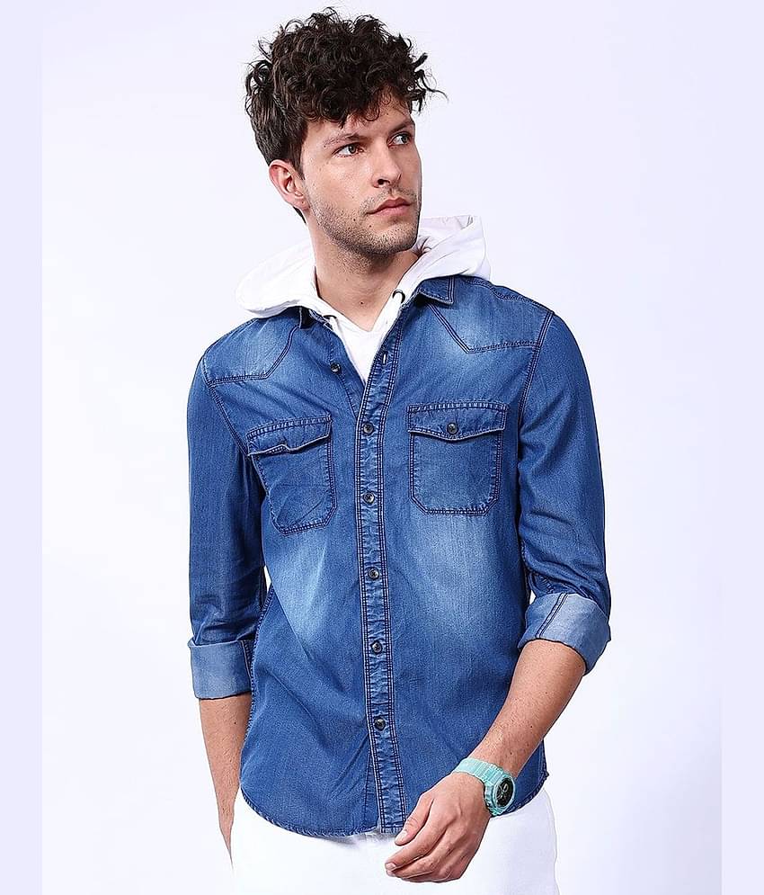 The Indian Garage Co Men Printed Slim Fit Denim Casual Shirt
