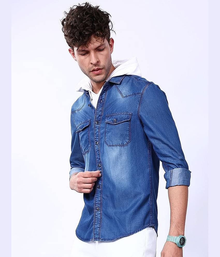 The Indian Garage Co Men Printed Slim Fit Denim Casual Shirt