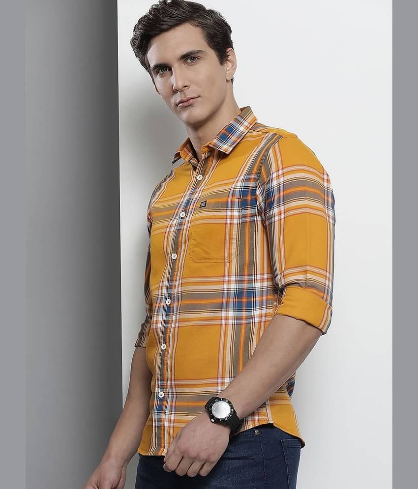 The Indian Garage Co Men Yellow Comfort Checked Regular Fit Casual Shirt