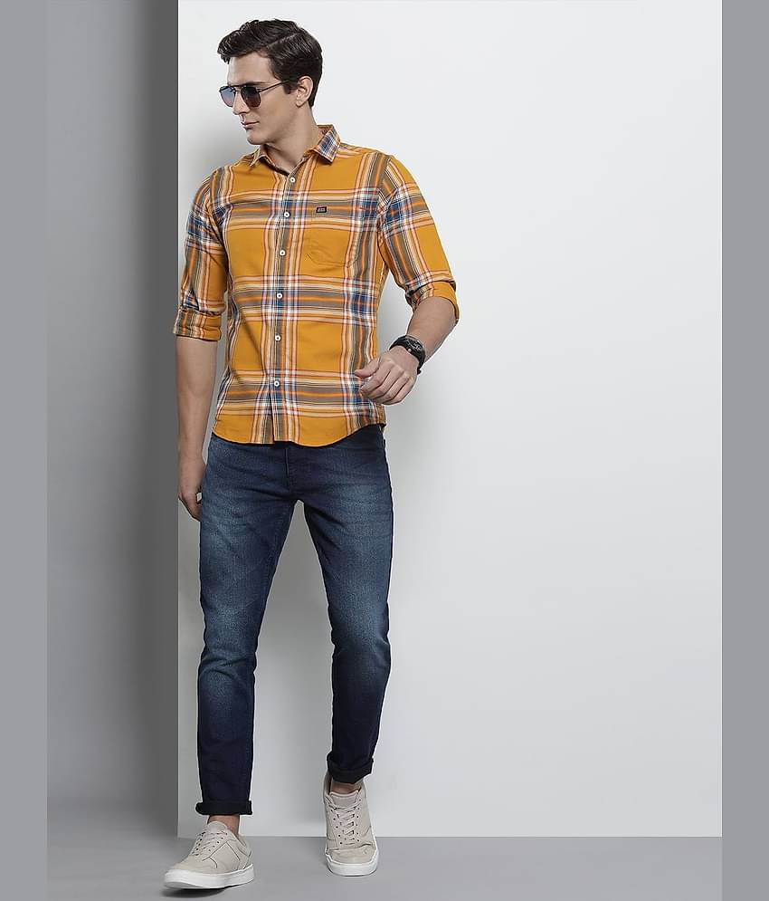 The Indian Garage Co Men Yellow Comfort Checked Regular Fit Casual Shirt