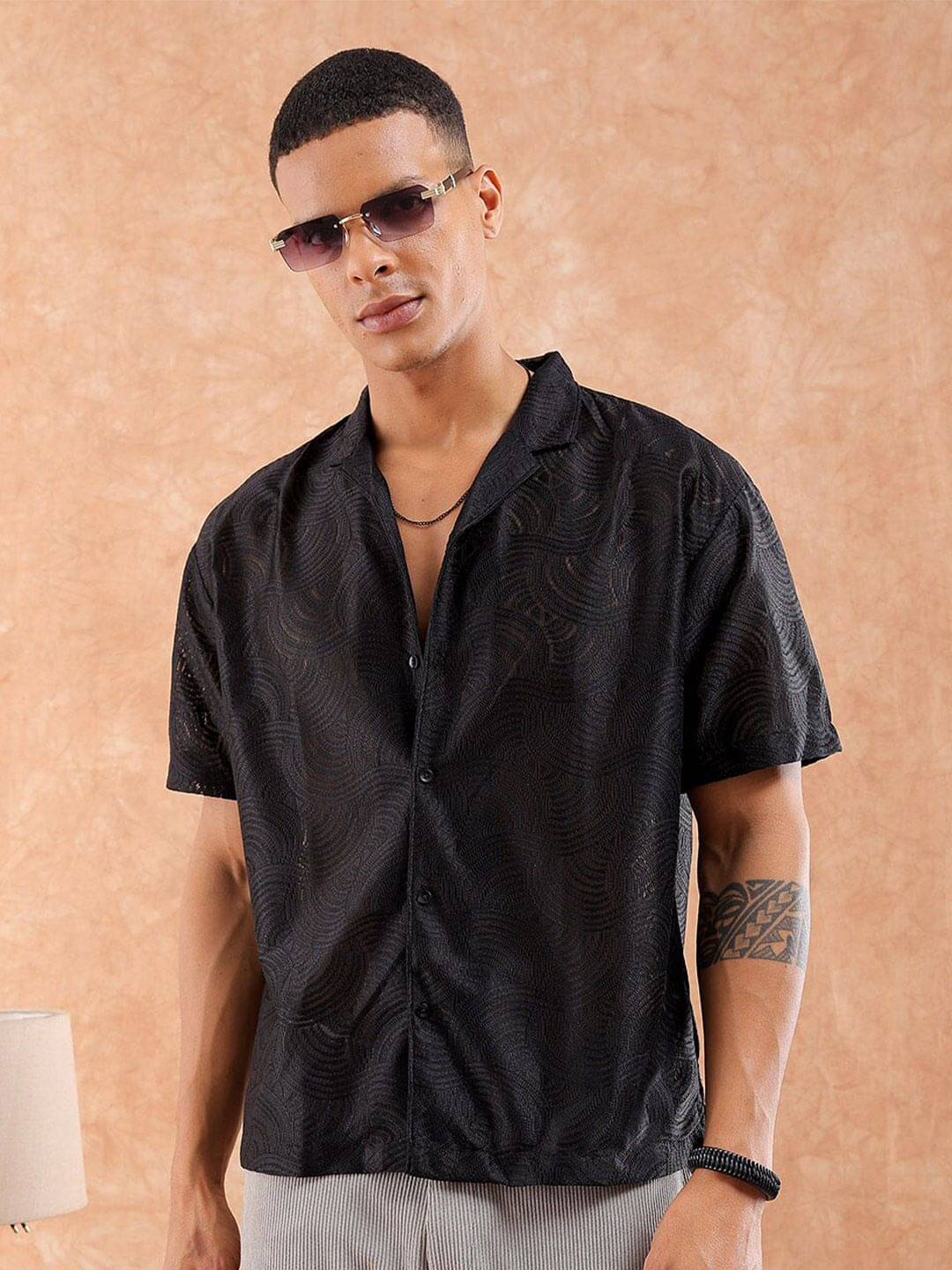 The Indian Garage Co Men Relaxed Fit Self Design Textured Casual Shirt The Indian Garage Co Men Relaxed Fit Self Design Textured Casual Shirt