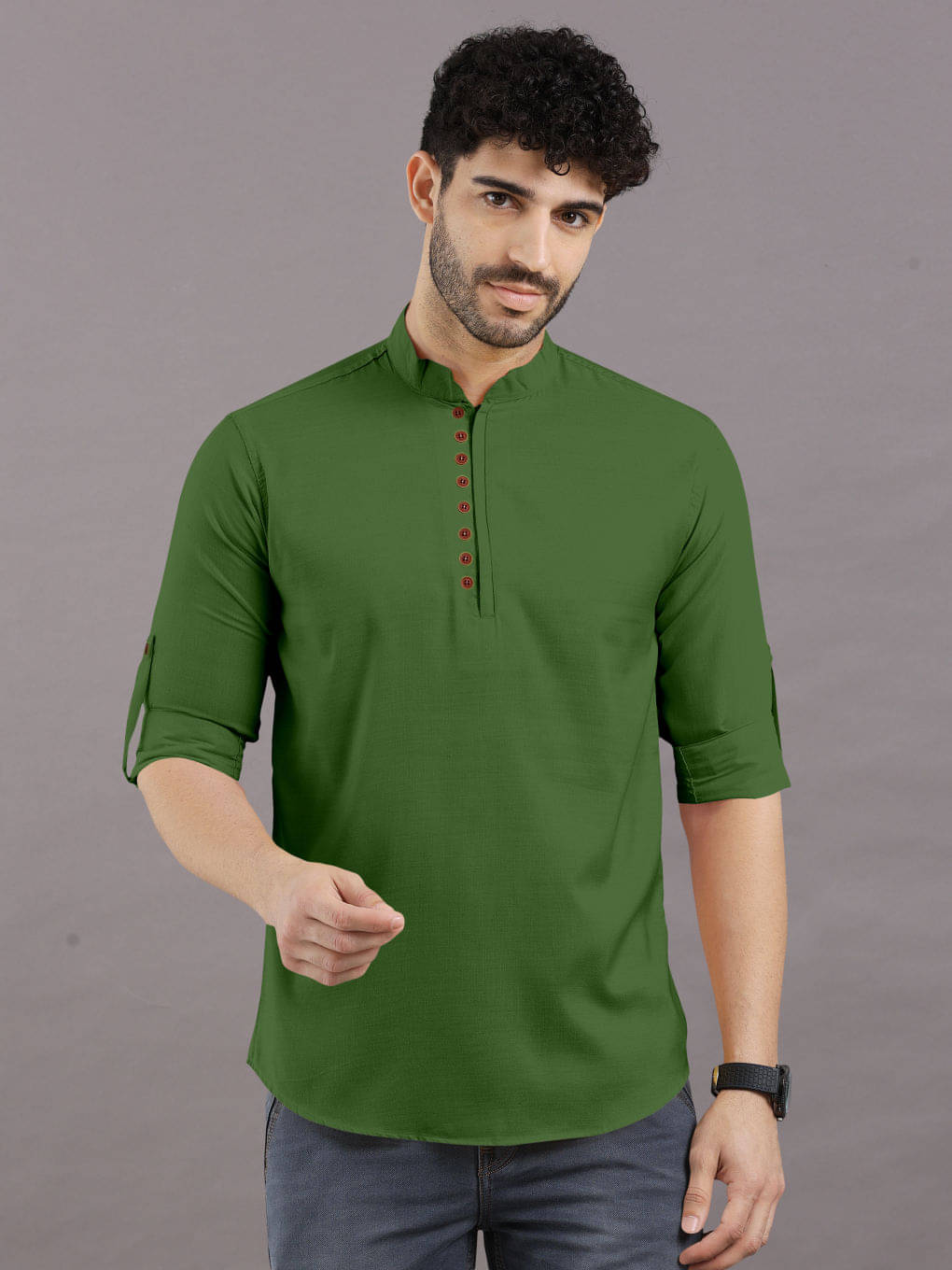 VTEXX Green Cotton Blend Men's Shirt Style Kurta ( Pack of 1 )     			VTEXX Green Cotton Blend Men's Shirt Style Kurta ( Pack of 1 )