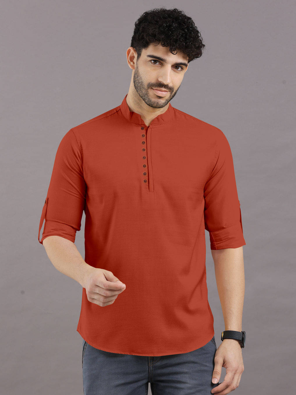 VTEXX Orange Cotton Blend Men's Shirt Style Kurta ( Pack of 1 ) VTEXX Orange Cotton Blend Men's Shirt Style Kurta ( Pack of 1 )