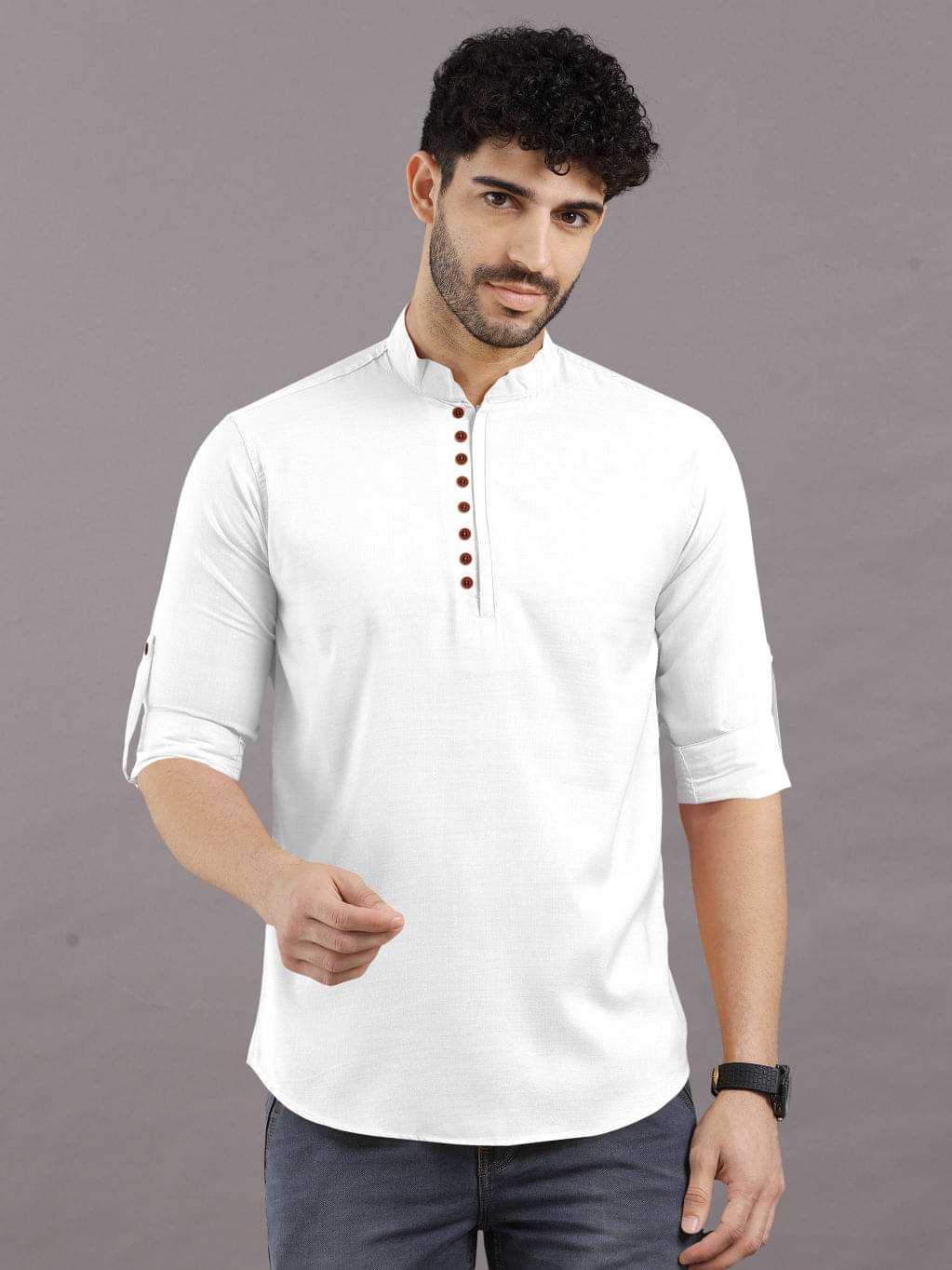 VTEXX White Cotton Blend Men's Shirt Style Kurta ( Pack of 1 )     			VTEXX White Cotton Blend Men's Shirt Style Kurta ( Pack of 1 )