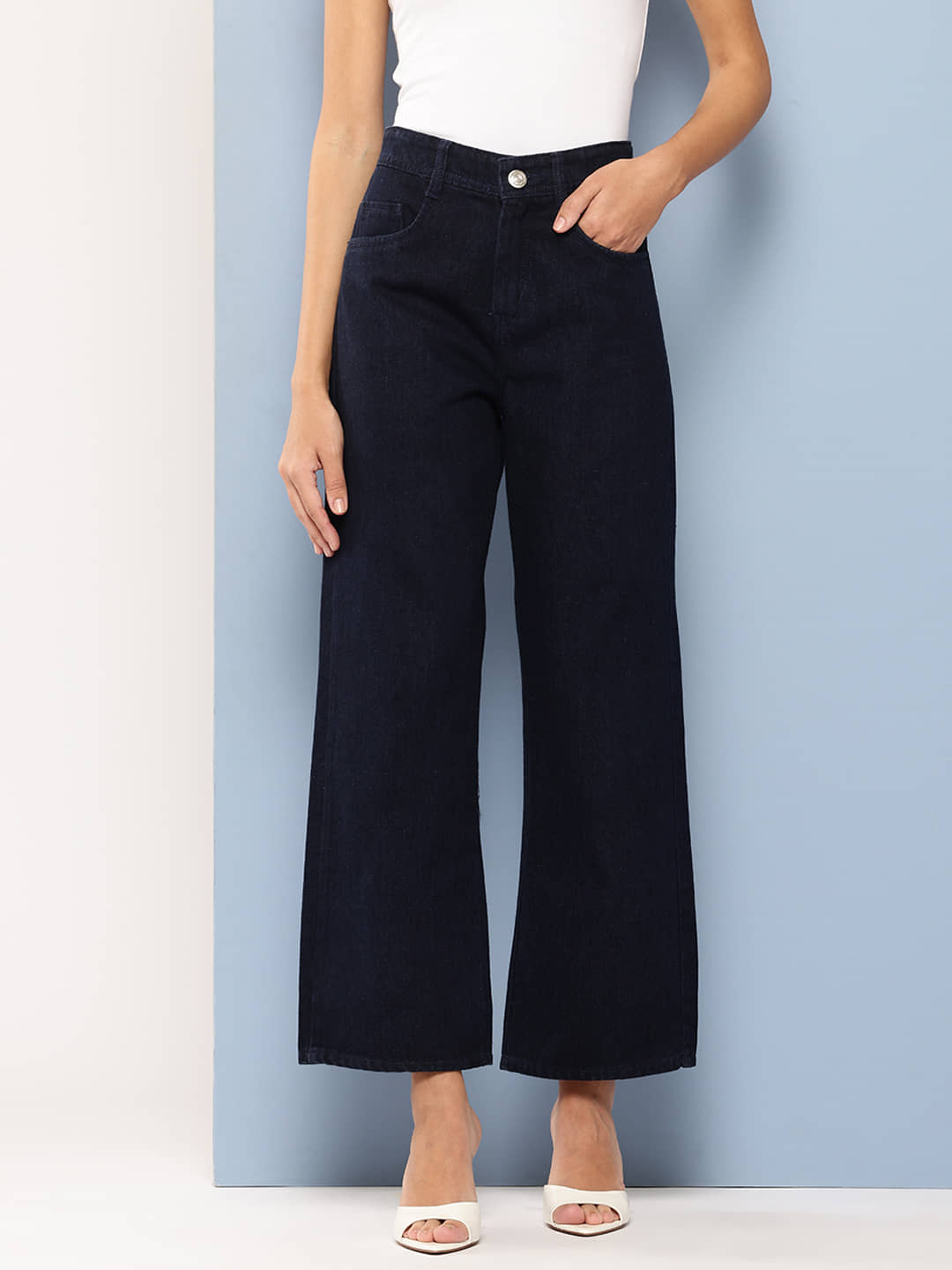 Aarika - Navy Blue Denim Wide Leg Women's Jeans ( Pack of 1 ) - Jeans | Buy online on ZillyBuy