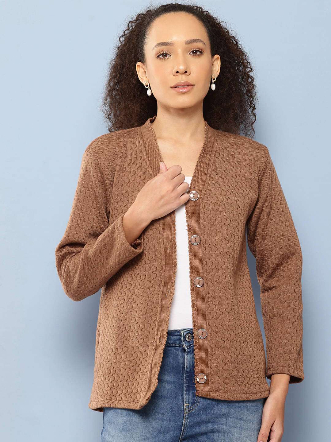     			Aarika Woollen V Neck Women's Buttoned Cardigans - Brown ( )