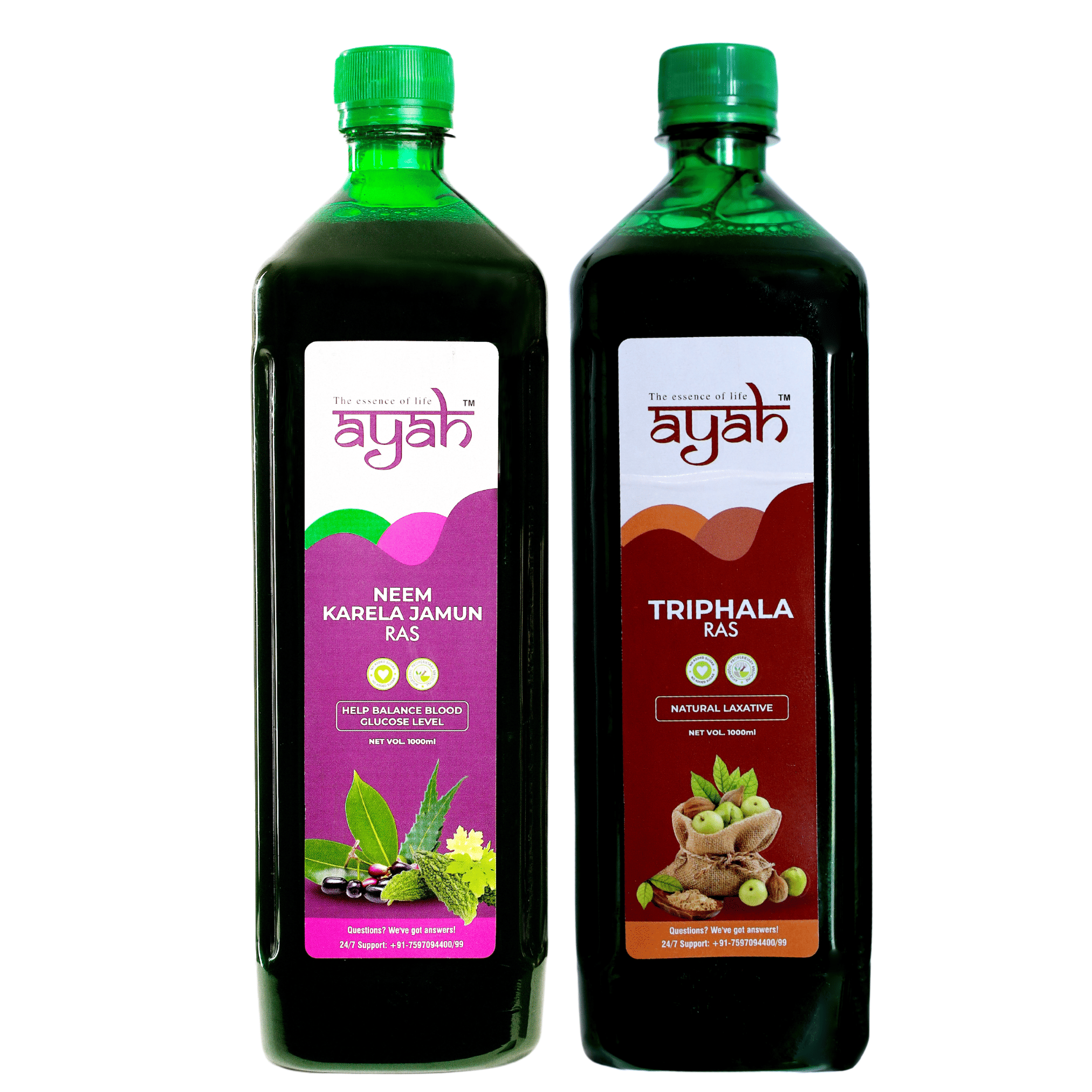 Ayah Triphala & Neem Karela Jamun Detox, Digestion & Liver Rejuvenation Juice / Ras - 1000ml + 1000ml Ayah Triphala & Neem Karela Jamun Detox, Digestion & Liver Rejuvenation Juice / Ras - 1000ml + 1000ml